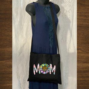 Blessed MOM Cotton Canvas Crossbody Messenger Tote Bag with Long Strap